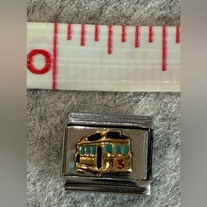 Zoppini Gold Enamel and Stainless SteaModular Bracelet Charm Street Car